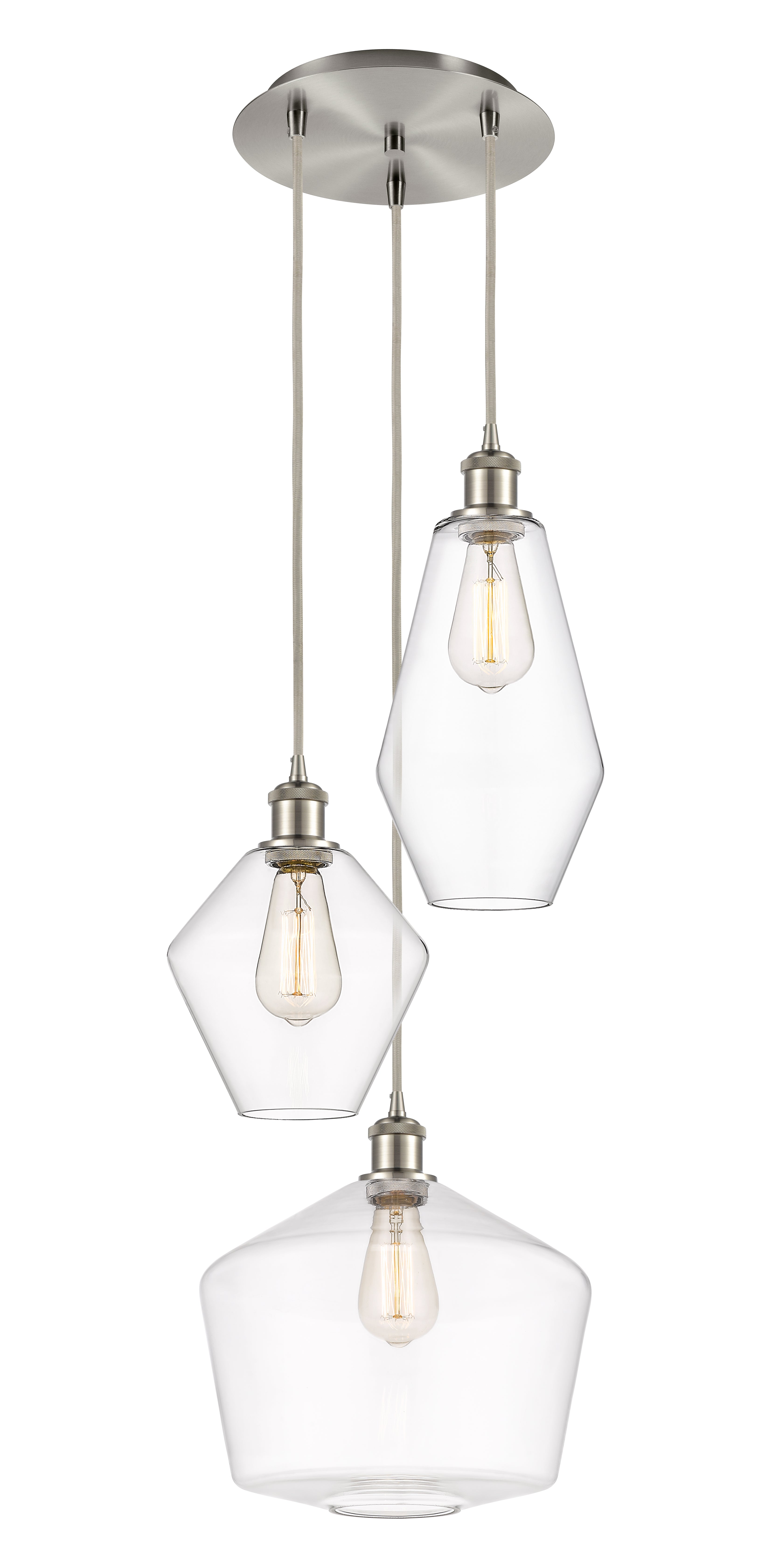 Ballston Multi Pendant 3 Light Brass Glass