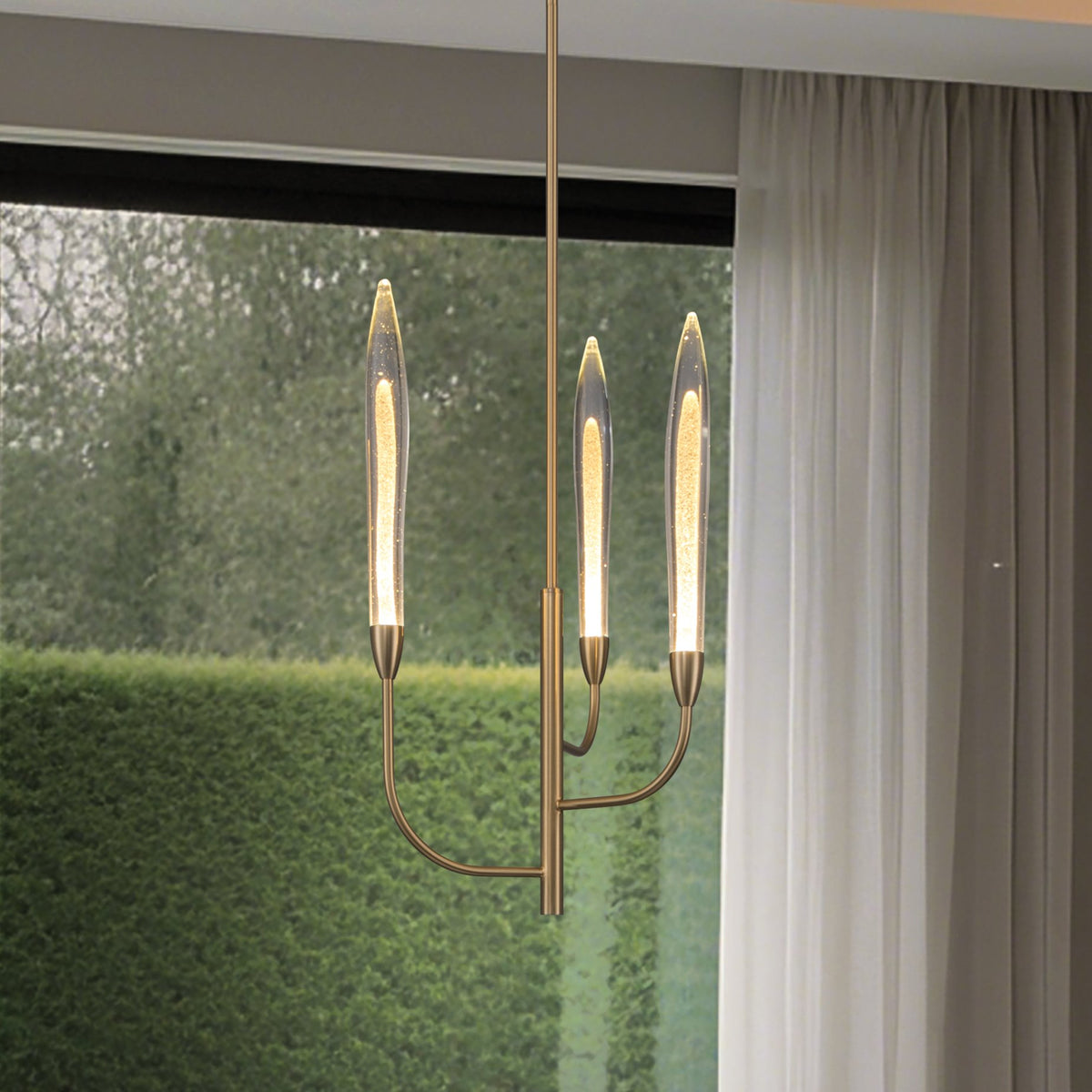 Calle 16-inch 3-light Brass LED Chandelier with Gold Leaf Hand Pressed Glass Shades