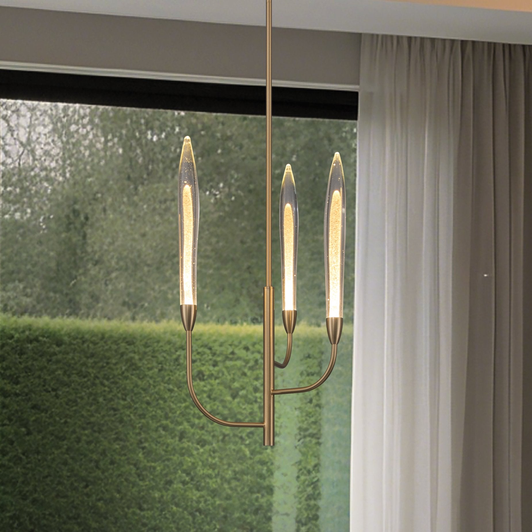 Calle 16-inch 3-light Brass LED Chandelier with Gold Leaf Hand Pressed Glass Shades