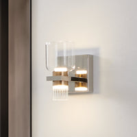 Amelia 4-inch 2-light Polished Nickel and Champagne Gold 5CCT LED Vanity Light with Clear and Clear Ribbed Glass