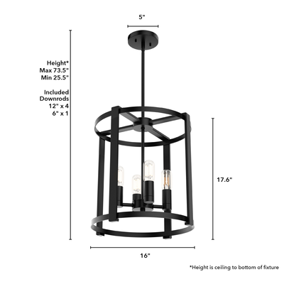 Astwood 16-inch 4-light Matte Black Drum Chandelier