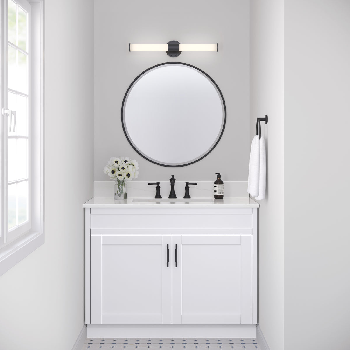 24'' Trumann Matte Black 1 Vanity Light