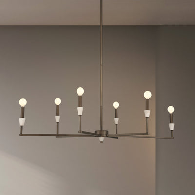 Montclair 46-inch 6-light Forged Bronze and Natural Alabaster Linear Chandelier