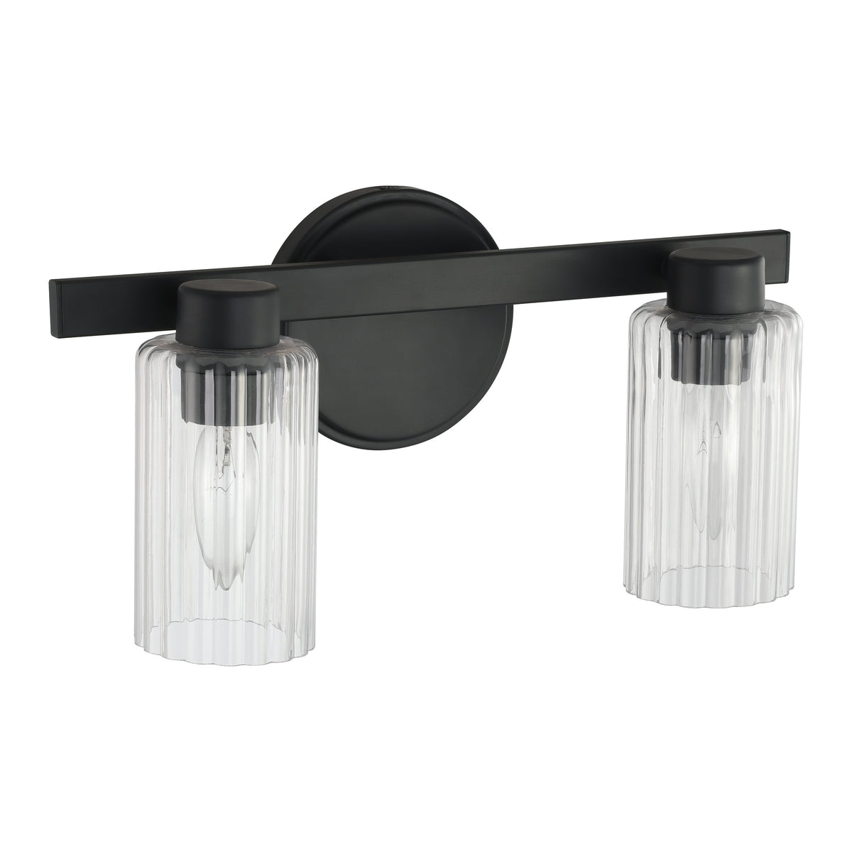 Bedminster 14-inch 2-light Matte Black Vanity Light with Clear Ribbed Glass Shades