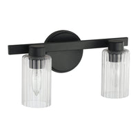 Bedminster 14-inch 2-light Matte Black Vanity Light with Clear Ribbed Glass Shades