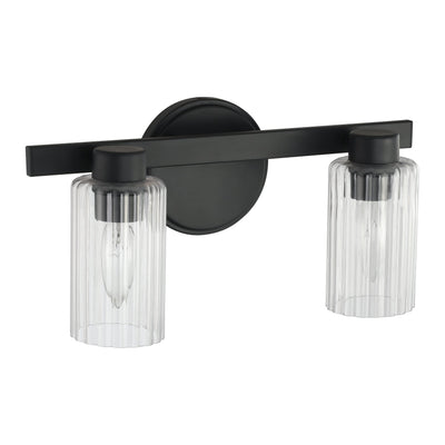 Bedminster 14-inch 2-light Matte Black Vanity Light with Clear Ribbed Glass Shades