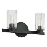 Bedminster 14-inch 2-light Matte Black Vanity Light with Clear Ribbed Glass Shades