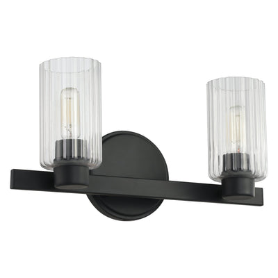 Bedminster 14-inch 2-light Matte Black Vanity Light with Clear Ribbed Glass Shades