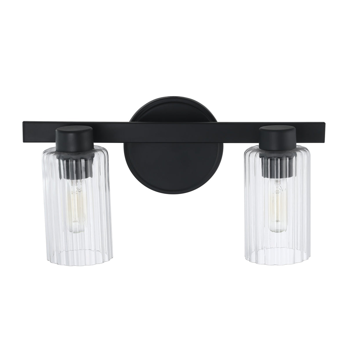 Bedminster 14-inch 2-light Matte Black Vanity Light with Clear Ribbed Glass Shades