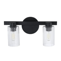 Bedminster 14-inch 2-light Matte Black Vanity Light with Clear Ribbed Glass Shades