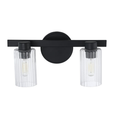 Bedminster 14-inch 2-light Matte Black Vanity Light with Clear Ribbed Glass Shades