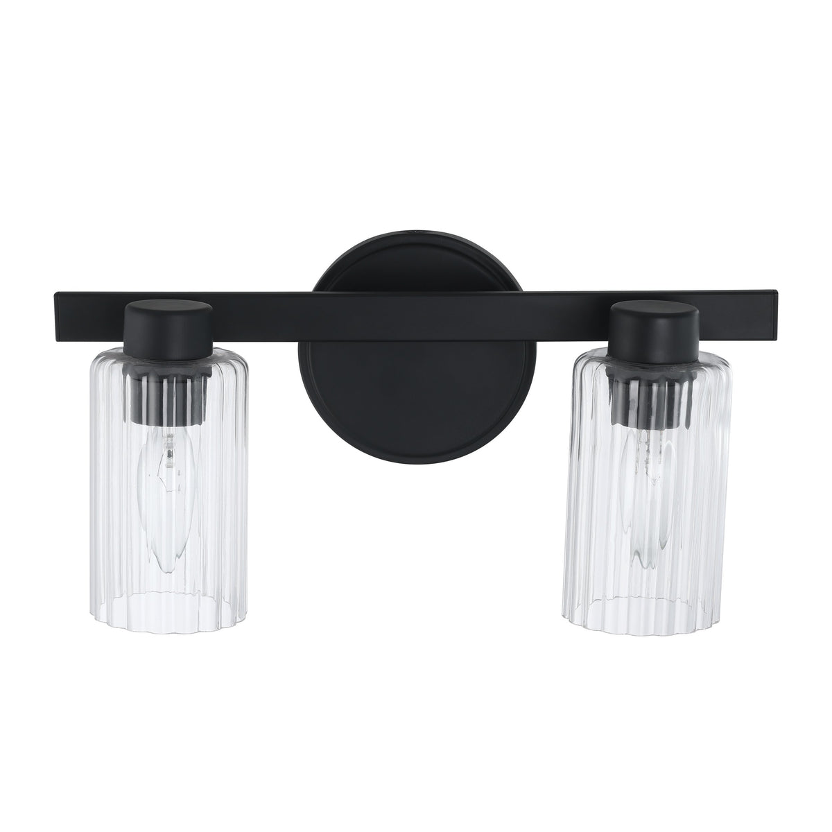 Bedminster 14-inch 2-light Matte Black Vanity Light with Clear Ribbed Glass Shades