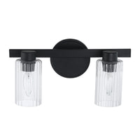 Bedminster 14-inch 2-light Matte Black Vanity Light with Clear Ribbed Glass Shades