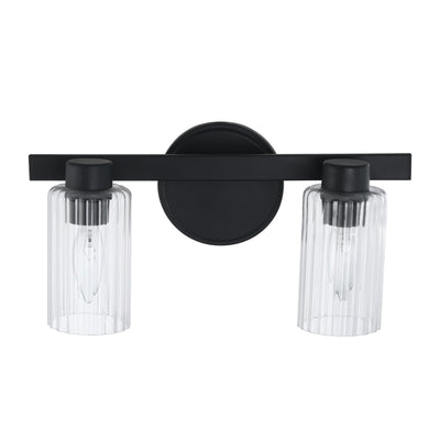 Bedminster 14-inch 2-light Matte Black Vanity Light with Clear Ribbed Glass Shades