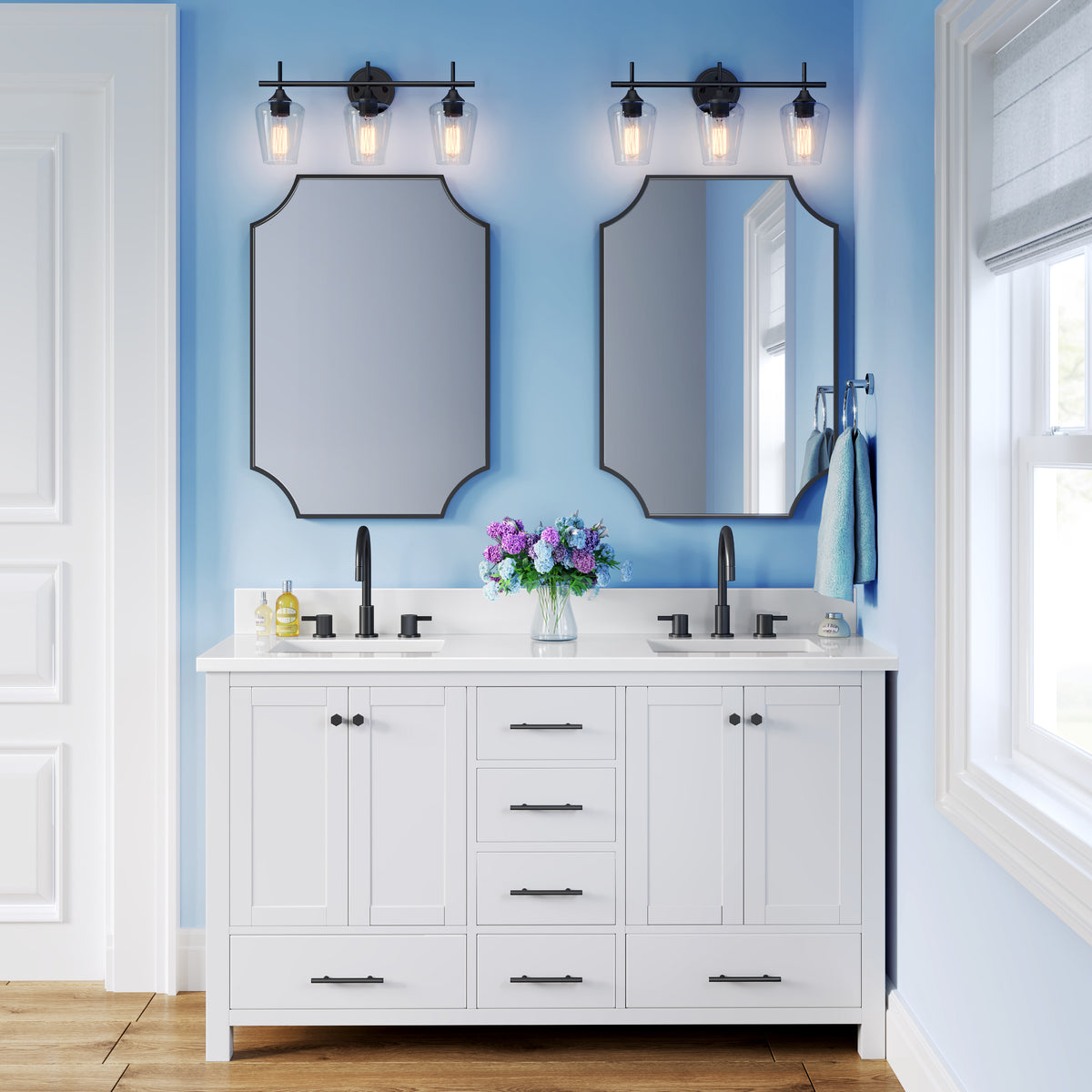 22'' Ashford Matte Black 3 Light Bath Vanity