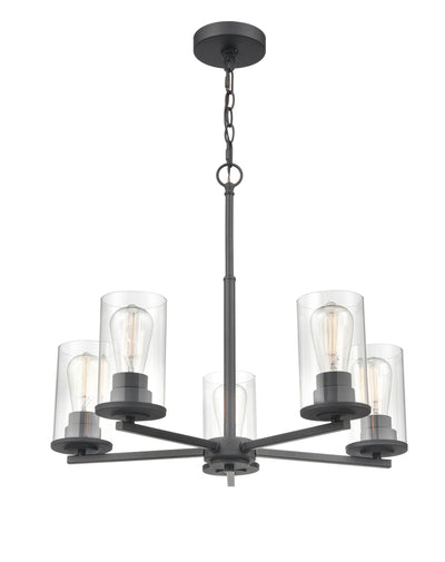 24-inch Verlana Matte Black 5-Light Clear Glass Chandelier