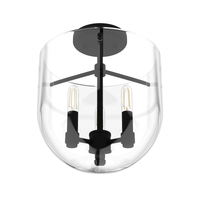 Sacha 11-inch 3-light Natural Black Iron Semi-Flush Mount with Clear Glass