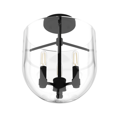 Sacha 11-inch 3-light Natural Black Iron Semi-Flush Mount with Clear Glass