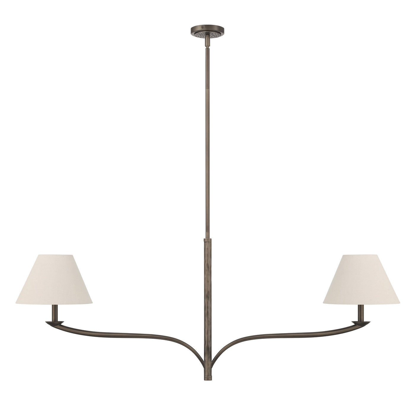 Bethany 56-inch 2-light Forged Bronze Linear Chandelier with Natural Linen Shades