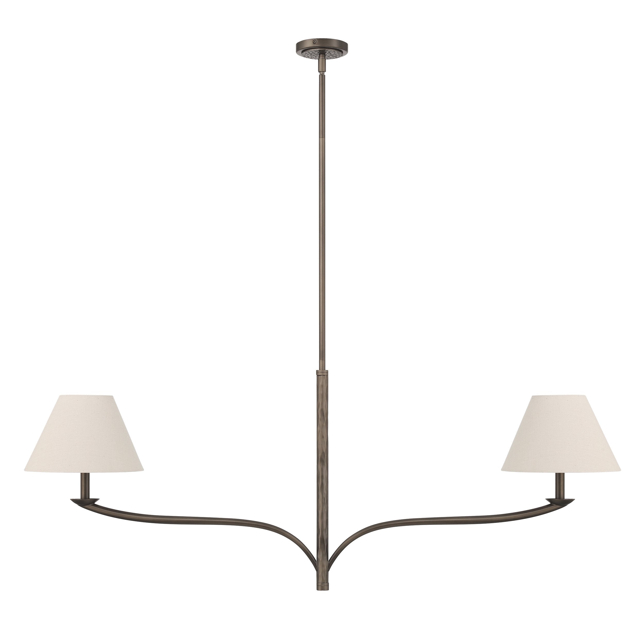 Bethany 56-inch 2-light Forged Bronze Linear Chandelier with Natural Linen Shades