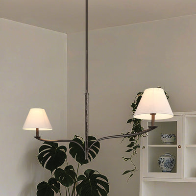 Bethany 56-inch 2-light Forged Bronze Linear Chandelier with Natural Linen Shades