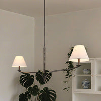 Bethany 56-inch 2-light Forged Bronze Linear Chandelier with Natural Linen Shades