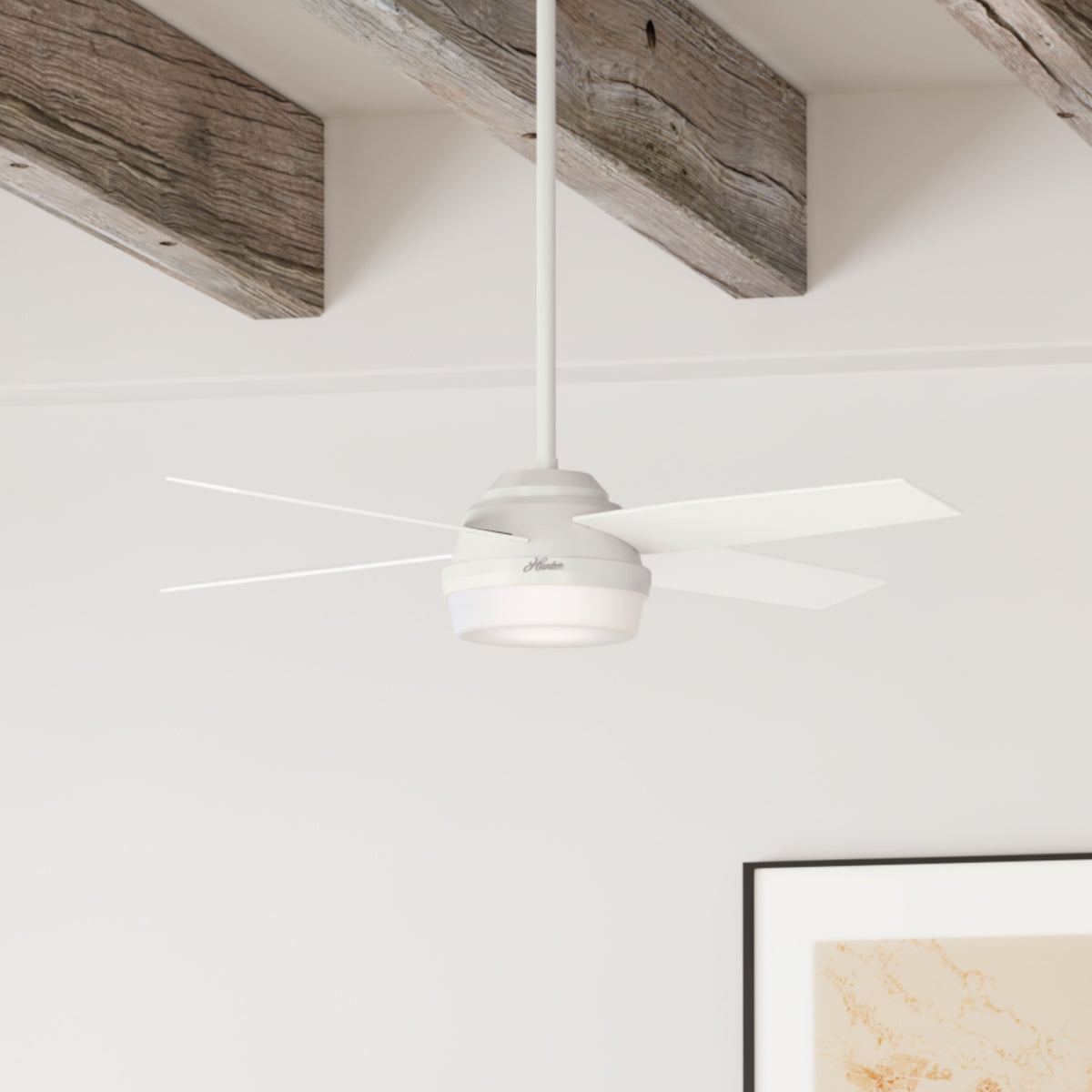 52 inch Dempsey Fresh White Ceiling Fan with LED Light Kit and Handheld Remote