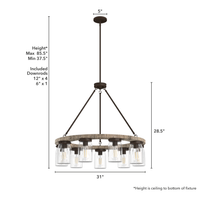Devon Park 31-inch 9-light Onyx Bengal and Barnwood Chandelier with Clear Glass