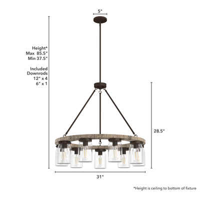 Devon Park 31-inch 9-light Onyx Bengal and Barnwood Chandelier with Clear Glass