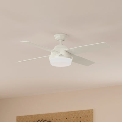 52 inch Dempsey Fresh White Damp Rated Ceiling Fan with LED Light Kit and Handheld Remote