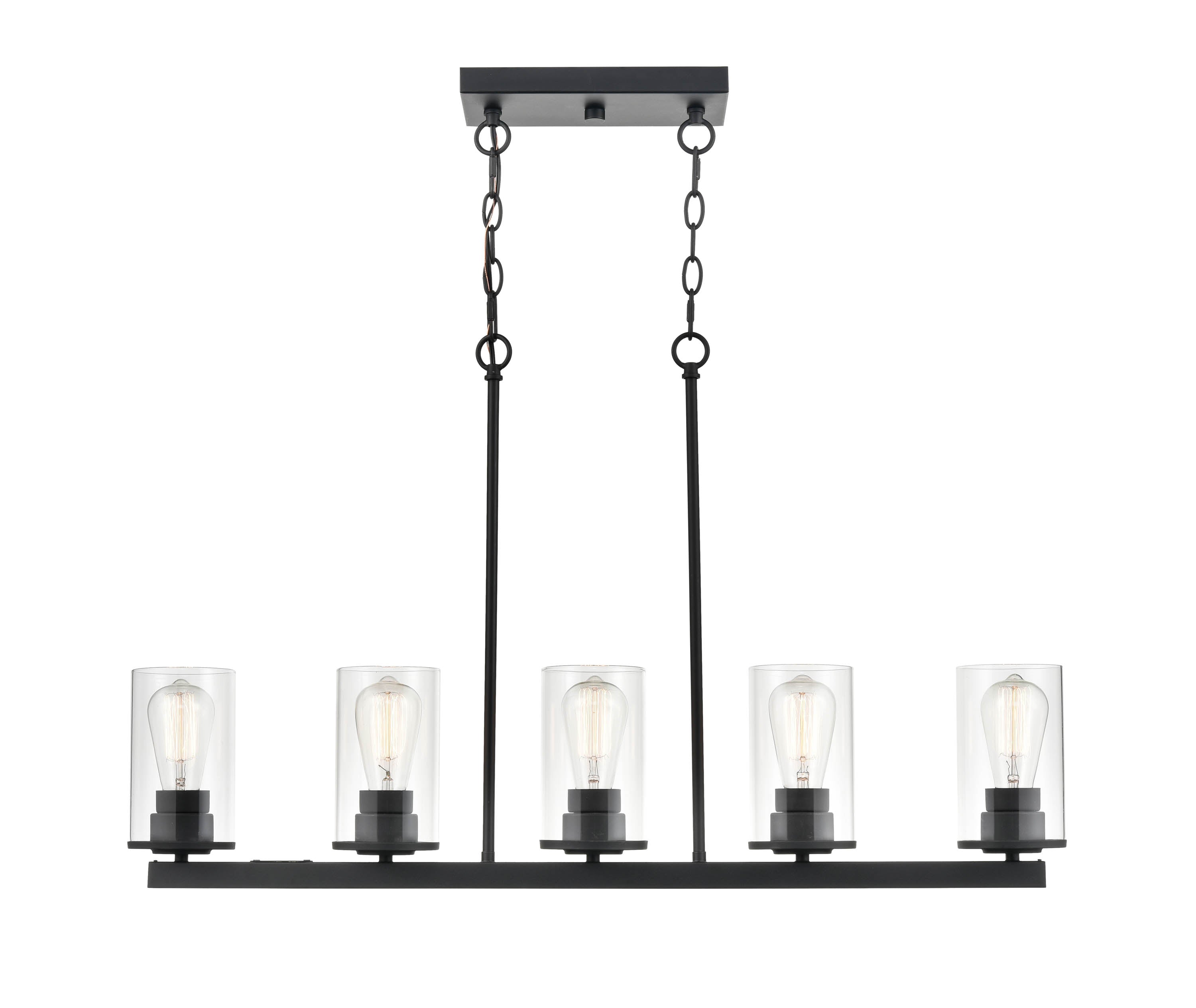 40-inch Verlana Matte Black 5-Light Clear Glass Linear Chandelier
