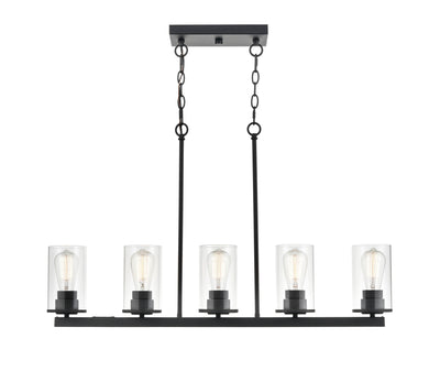 40-inch Verlana Matte Black 5-Light Clear Glass Linear Chandelier