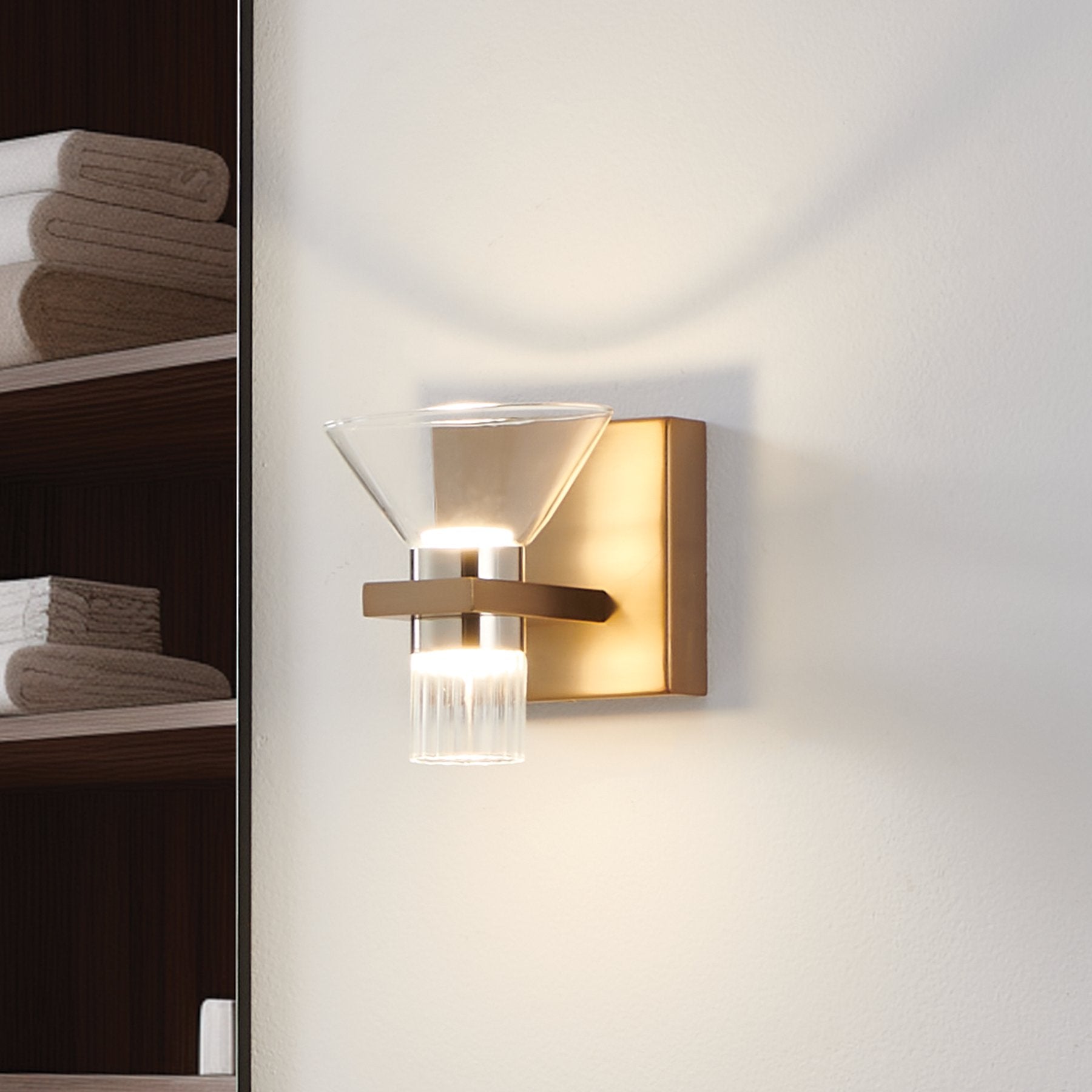Blake 5-inch 2-light Champagne Gold and Polished Nickel 5CCT LED Vanity Light with Clear and Clear Ribbed Glass