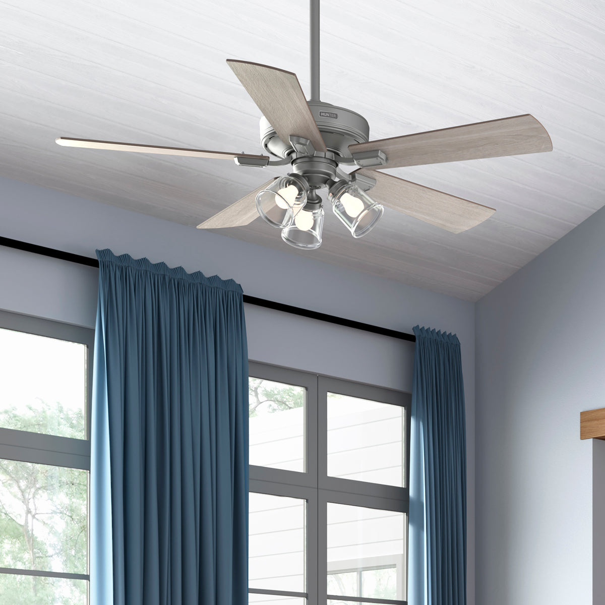 52 inch Crestfield Matte Silver Ceiling Fan with LED Light Kit and Handheld Remote