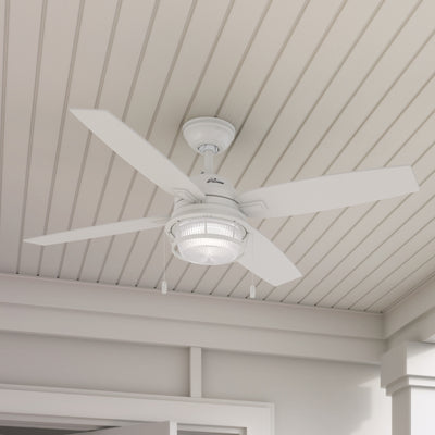 52 inch Ocala Fresh White Damp Rated Ceiling Fan with LED Light Kit and Pull Chain