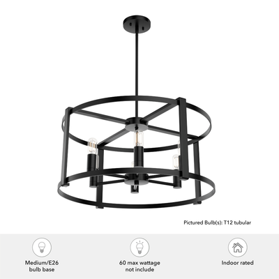 Astwood 26-inch 6-light Matte Black Drum Chandelier with Clear Glass