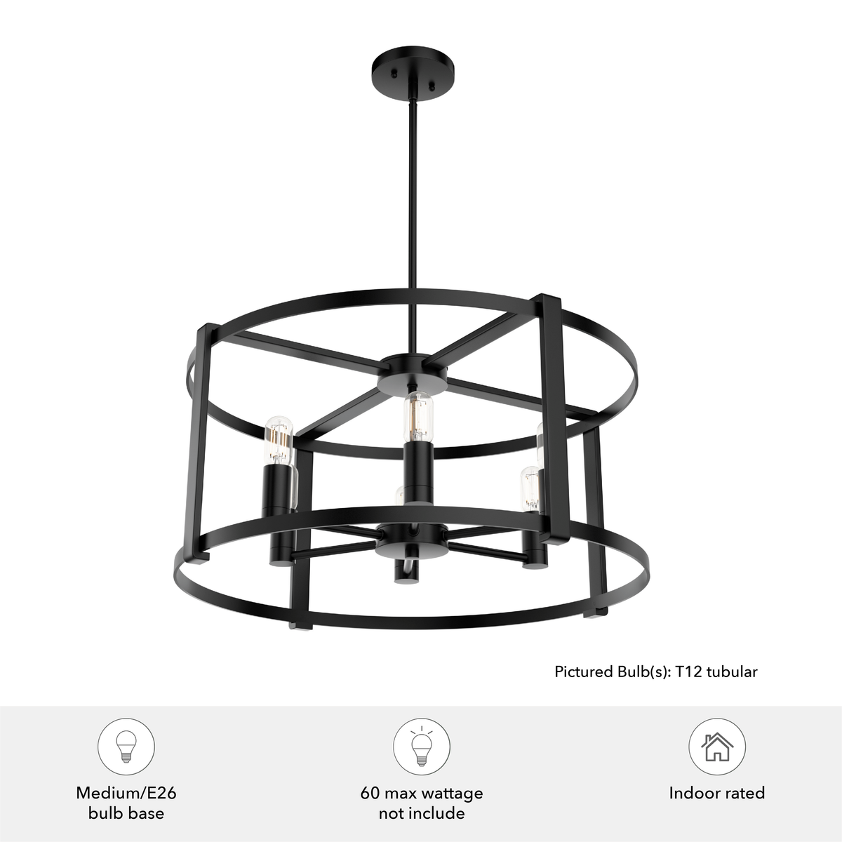 Astwood 26-inch 6-light Matte Black Drum Chandelier with Clear Glass