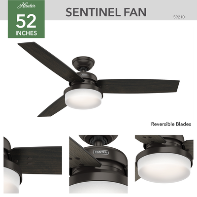 52 inch Sentinel Premier Bronze Ceiling Fan with LED Light Kit and Handheld Remote