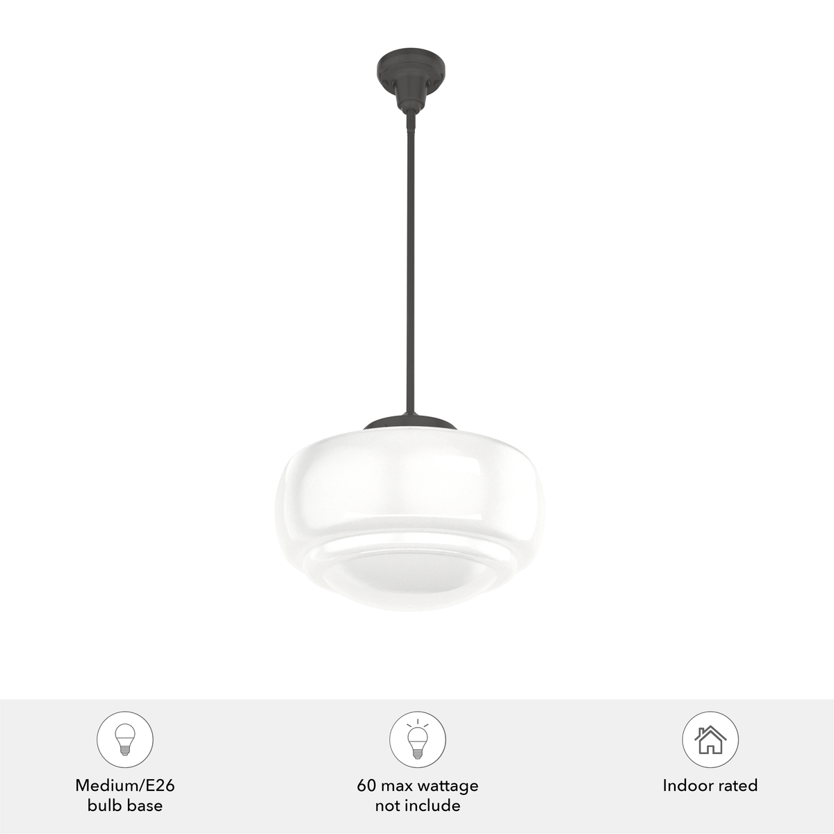 Saddle Creek 16-inch 1-light Noble Bronze Schoolhouse Pendant with Cased White Glass
