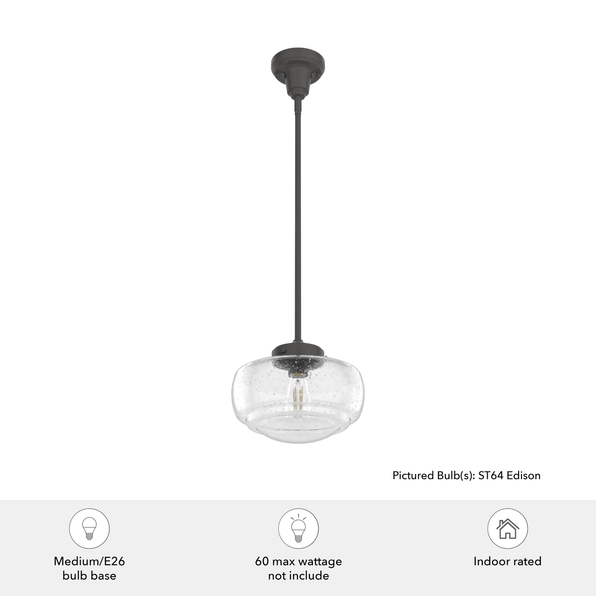 Saddle Creek 10-inch 1-light Noble Bronze Schoolhouse Pendant with Seeded Glass