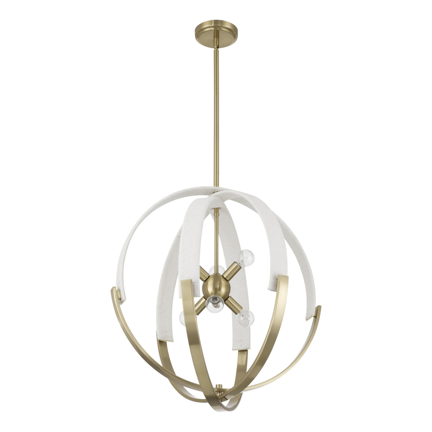 Abbey 23-inch 6-light Brass and Cream Cotton Rope Chandelier
