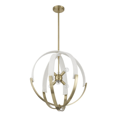 Abbey 23-inch 6-light Brass and Cream Cotton Rope Chandelier