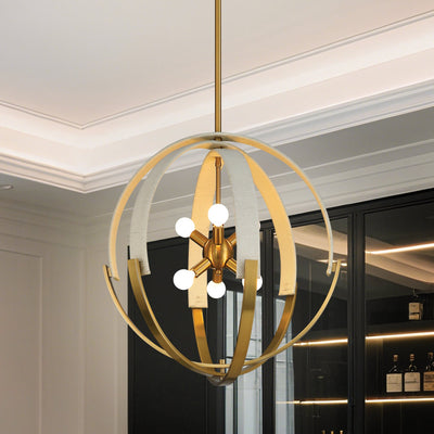 Abbey 23-inch 6-light Brass and Cream Cotton Rope Chandelier