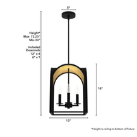 Dukestown 12-inch 4-light Natural Black Iron and Gold Leaf Lantern Pendant