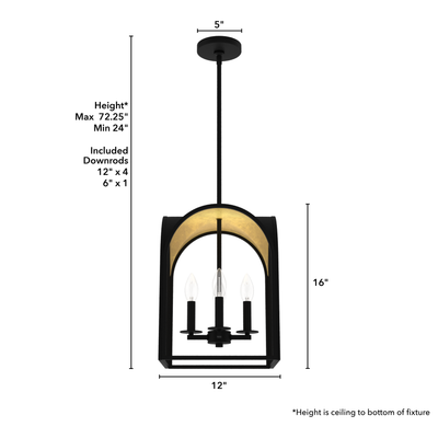 Dukestown 12-inch 4-light Natural Black Iron and Gold Leaf Lantern Pendant
