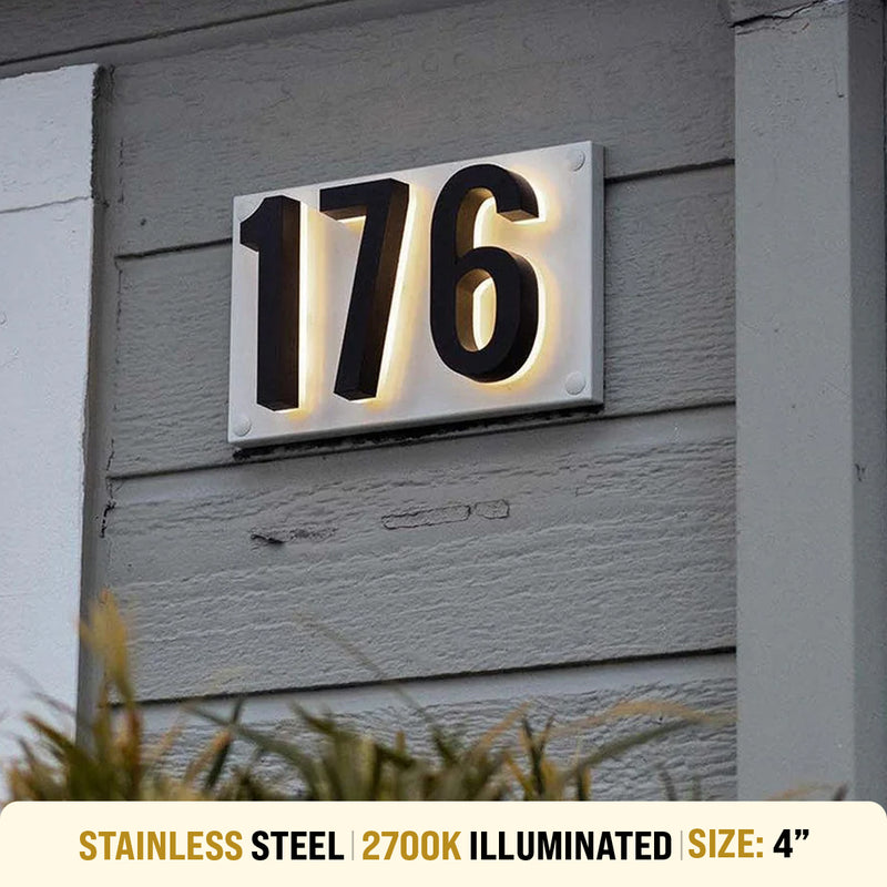 Illuminated address numbers in stainless steel 2700K