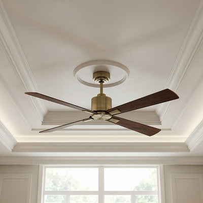 52 Inch DC Brass Fan in Antique Brass with Walnut Blades