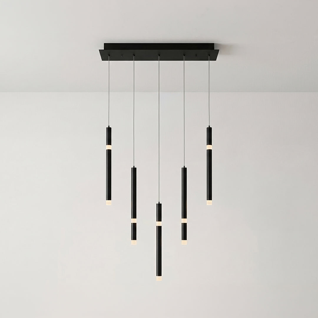 Flute 5 Light LED Black Chandelier