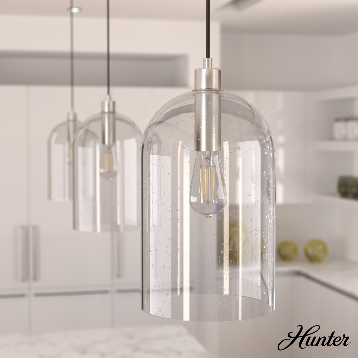 Lochemeade 9-inch 1-light Brushed Nickel Pendant with Clear Seeded Glass