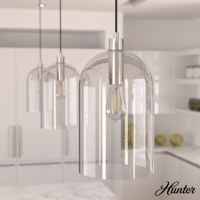 Lochemeade 9-inch 1-light Brushed Nickel Pendant with Clear Seeded Glass